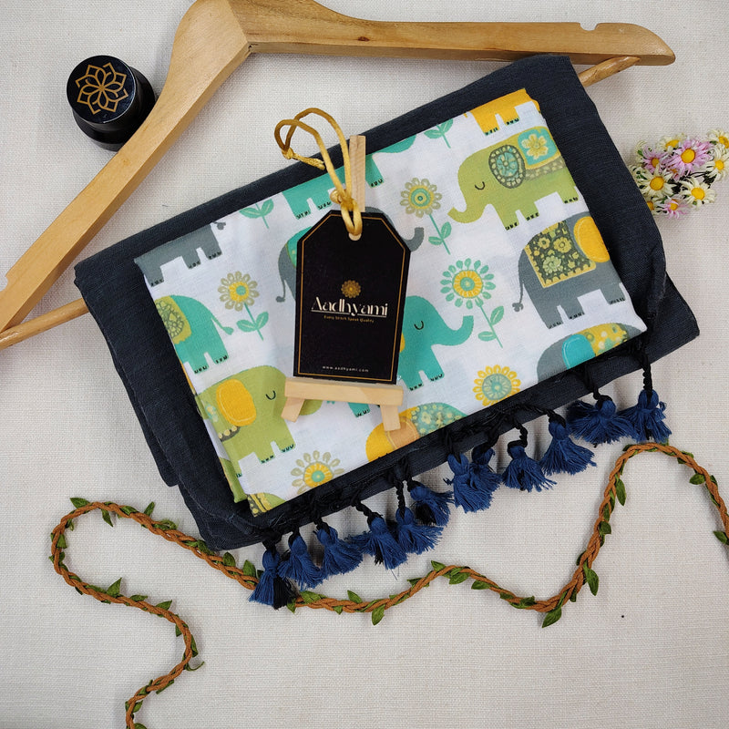 Grey Handloom Cotton Saree With Designer Blouse