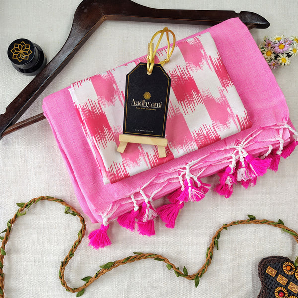 Baby Pink Handloom Cotton Saree With Designer Blouse