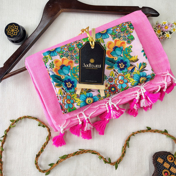Baby Pink Handloom Cotton Saree With Designer Blouse