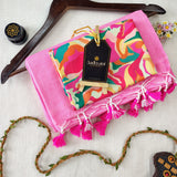 Baby Pink Handloom Cotton Saree With Designer Blouse