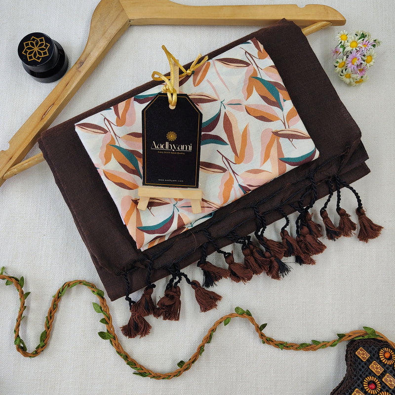 Brown Handloom Cotton Saree With Designer Blouse