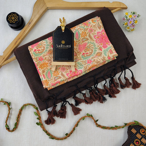 Brown Handloom Cotton Saree With Designer Blouse