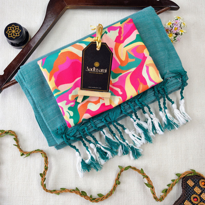 C Green Handloom Cotton Saree With Designer Blouse