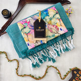 C Green Handloom Cotton Saree With Designer Blouse