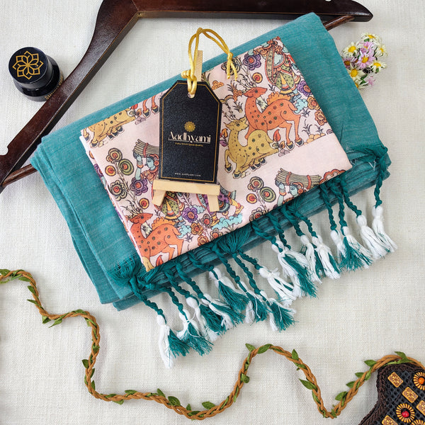 C Green Handloom Cotton Saree With Designer Blouse