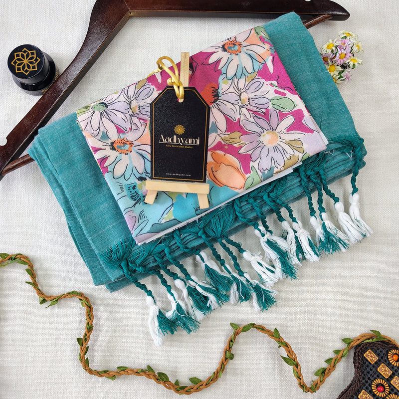 C Green Handloom Cotton Saree With Designer Blouse