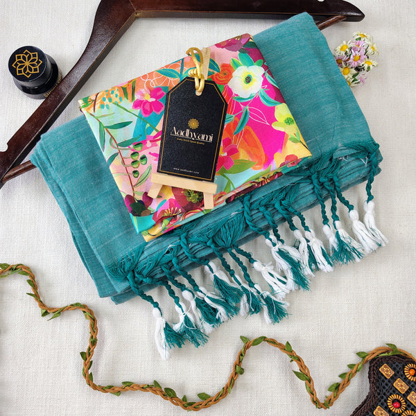 C Green Handloom Cotton Saree With Designer Blouse