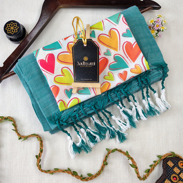 C Green Handloom Cotton Saree With Designer Blouse