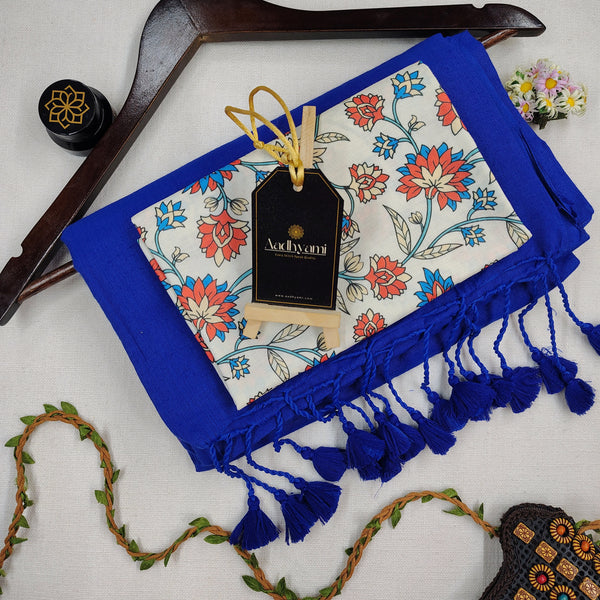 Blue Handloom Cotton Saree With Designer Blouse