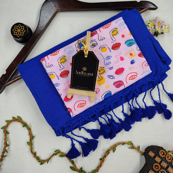 Blue Handloom Cotton Saree With Designer Blouse