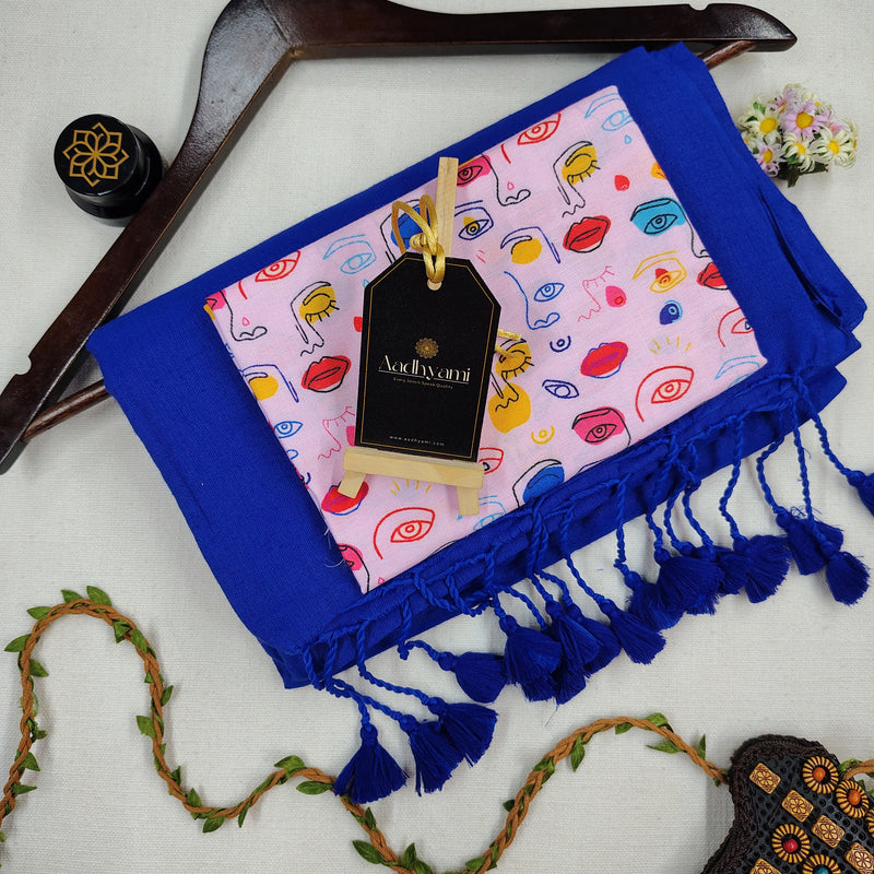 Blue Handloom Cotton Saree With Designer Blouse