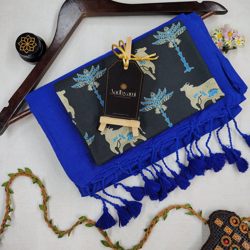 Blue Handloom Cotton Saree With Designer Blouse