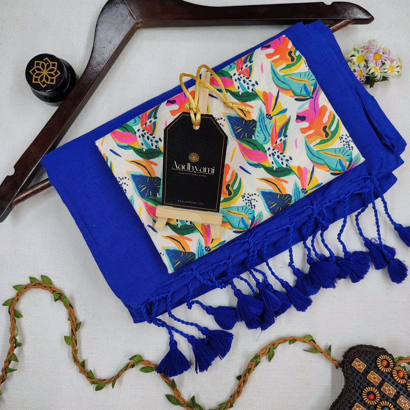 Blue Handloom Cotton Saree With Designer Blouse