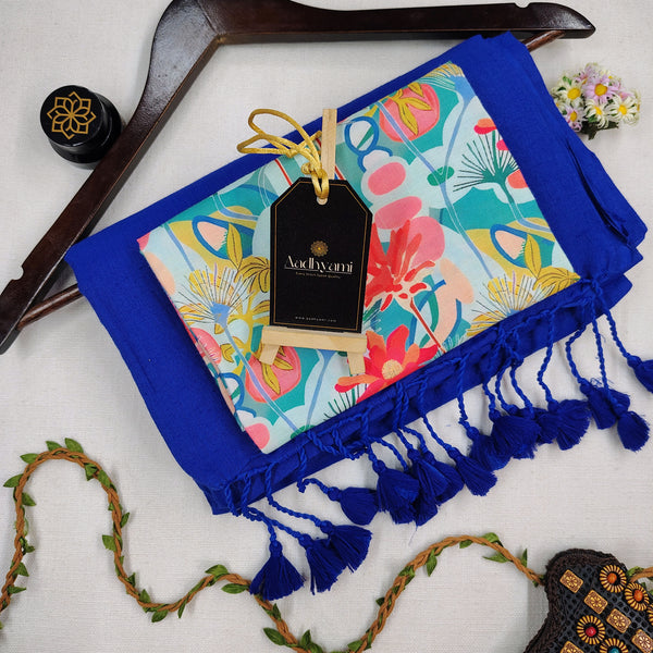 Blue Handloom Cotton Saree With Designer Blouse