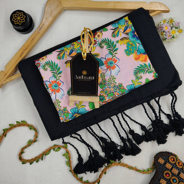 Black Handloom Cotton Saree With Designer Blouse