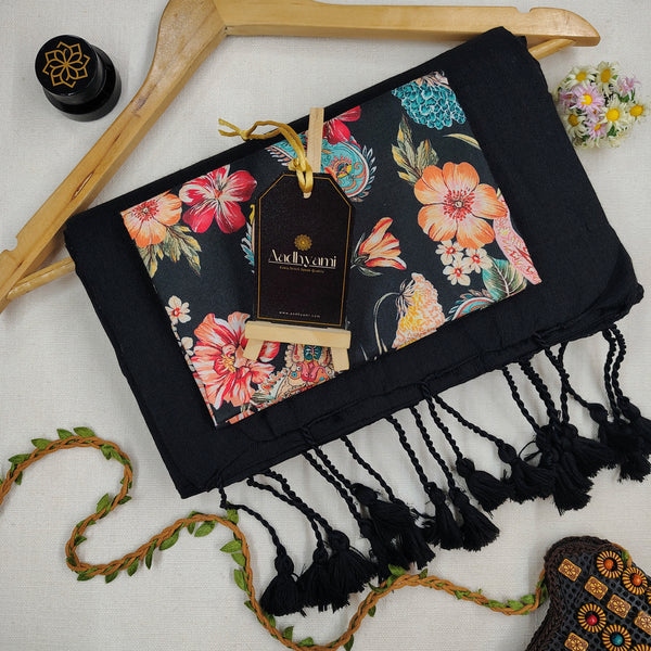 Black Handloom Cotton Saree With Designer Blouse