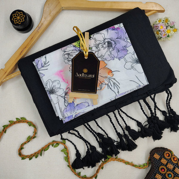 Black Handloom Cotton Saree With Designer Blouse