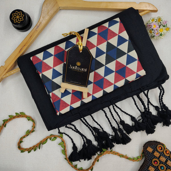 Black Handloom Cotton Saree With Designer Blouse