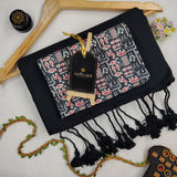 Black Handloom Cotton Saree With Designer Blouse