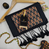 Black Handloom Cotton Saree With Designer Blouse