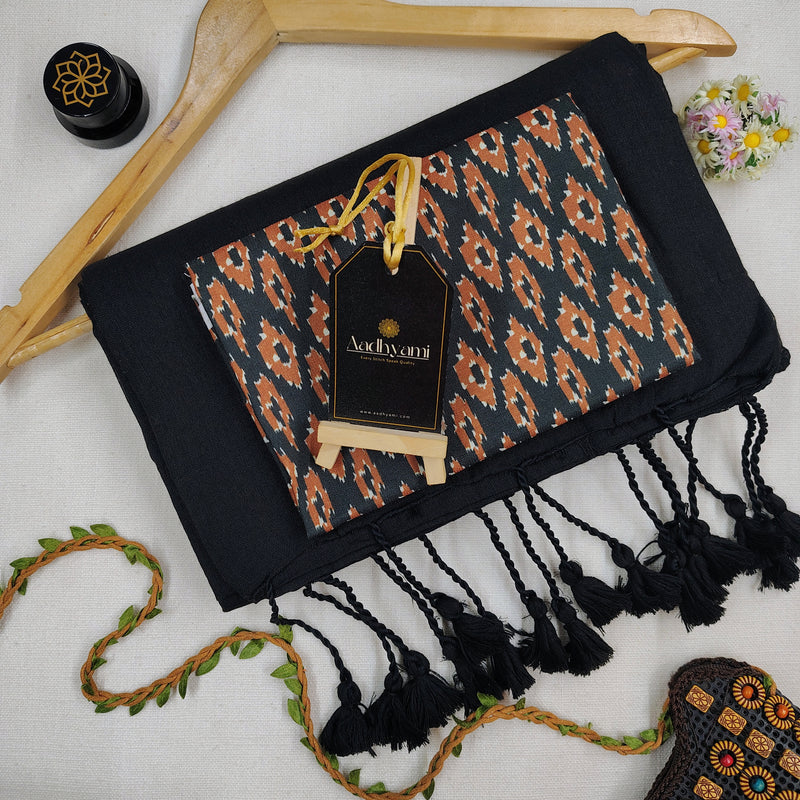 Black Handloom Cotton Saree With Designer Blouse