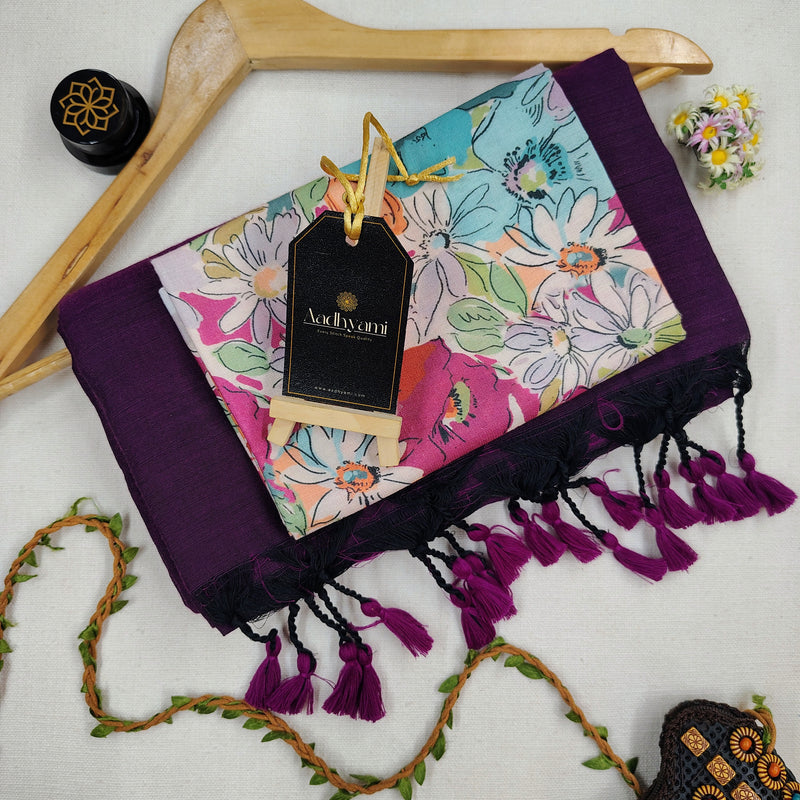 Wine Handloom Cotton Saree With Designer Blouse