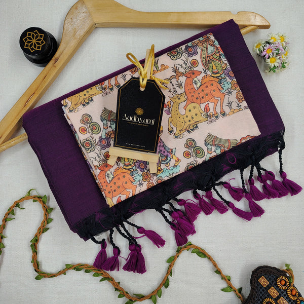 Wine Handloom Cotton Saree With Designer Blouse