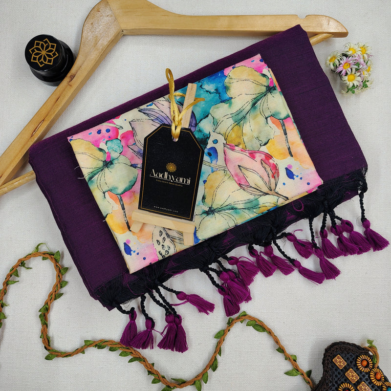 Wine Handloom Cotton Saree With Designer Blouse