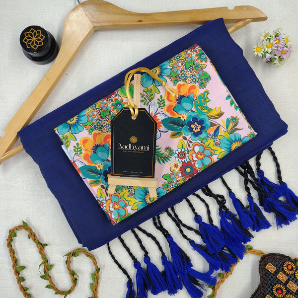 Royal Blue Handloom Cotton Saree With Designer Blouse