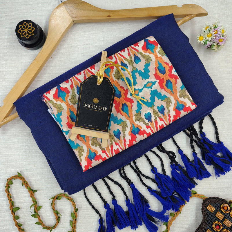 Royal Blue Handloom Cotton Saree With Designer Blouse