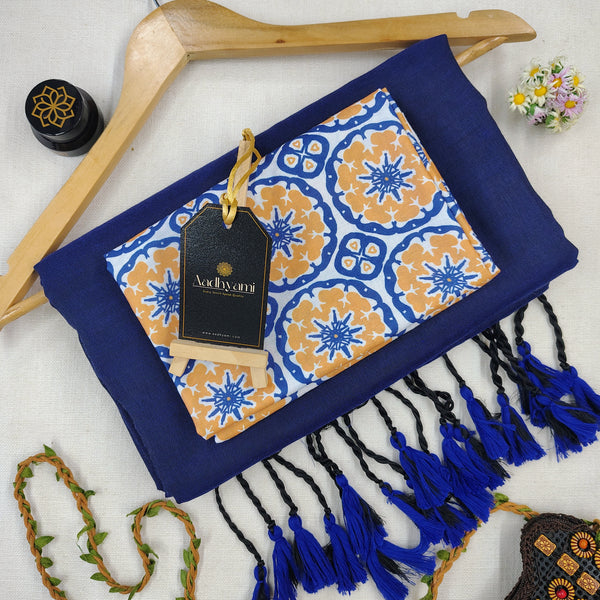 Royal Blue Handloom Cotton Saree With Designer Blouse