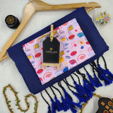 Royal Blue Handloom Cotton Saree With Designer Blouse