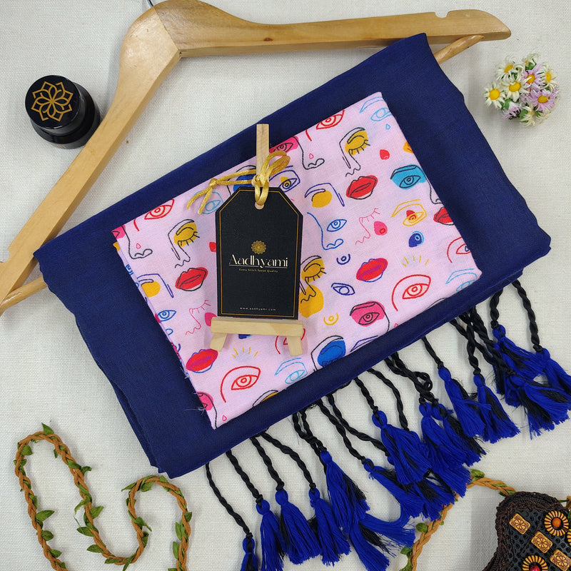 Royal Blue Handloom Cotton Saree With Designer Blouse