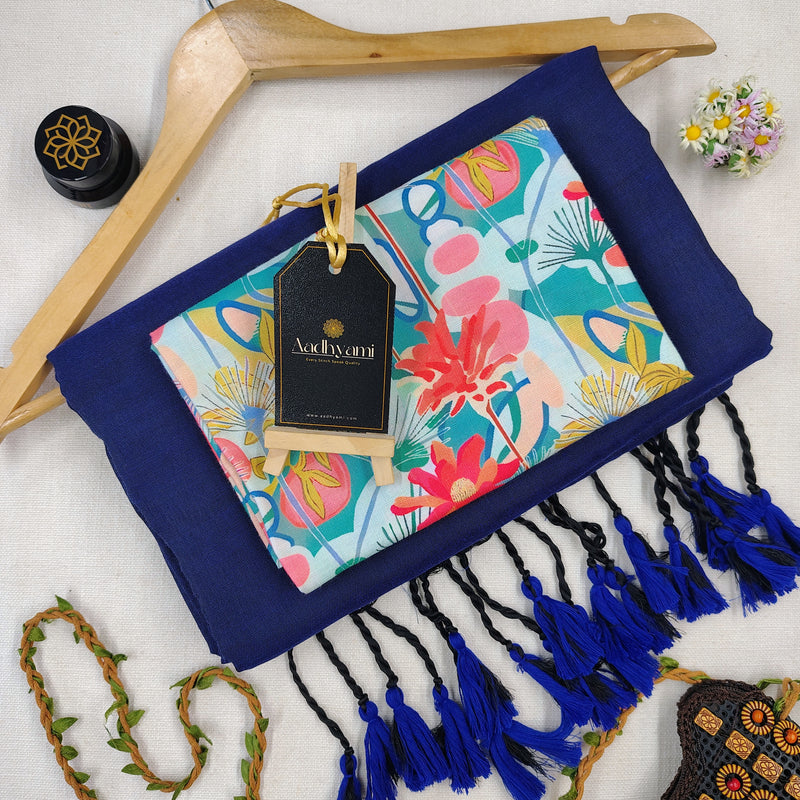 Royal Blue Handloom Cotton Saree With Designer Blouse