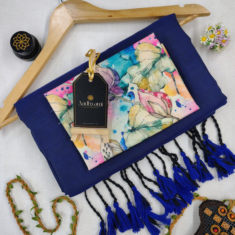 Royal Blue Handloom Cotton Saree With Designer Blouse