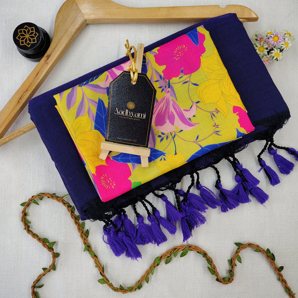 Royal Blue Handloom Cotton Saree With Designer Blouse