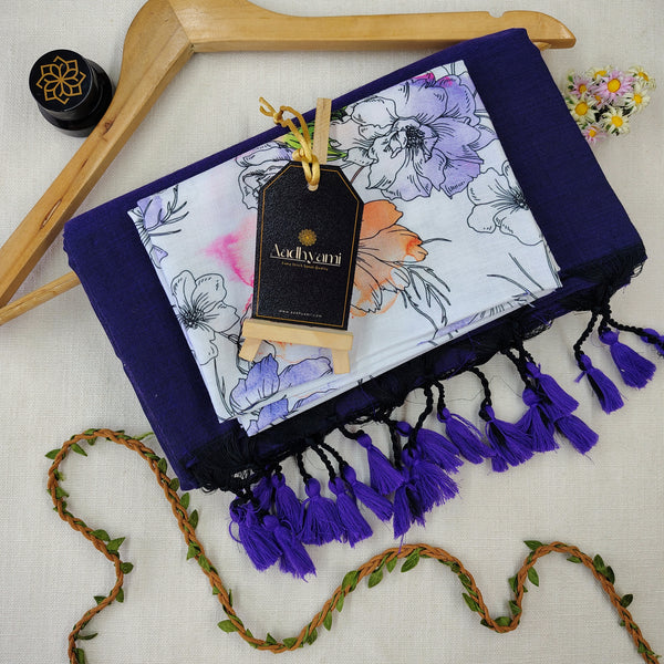 Royal Blue Handloom Cotton Saree With Designer Blouse