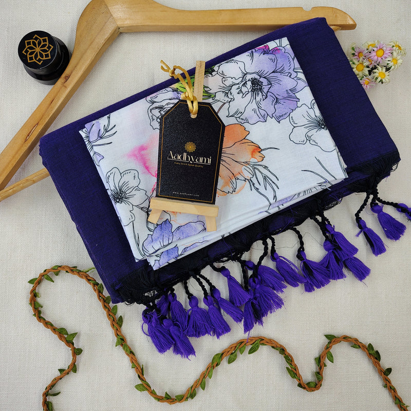 Royal Blue Handloom Cotton Saree With Designer Blouse