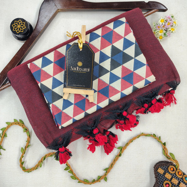 Maroon Handloom Cotton Saree With Designer Blouse