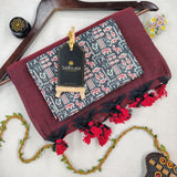 Maroon Handloom Cotton Saree With Designer Blouse