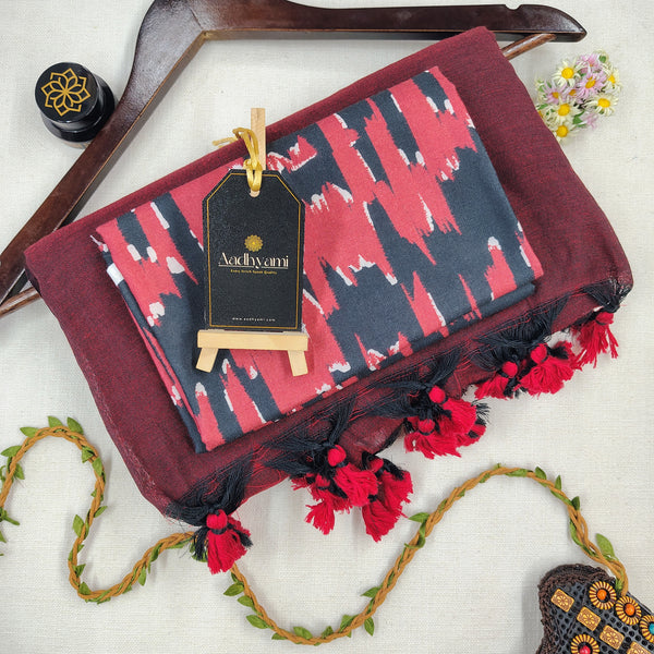 Maroon Handloom Cotton Saree With Designer Blouse