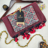 Maroon Handloom Cotton Saree With Designer Blouse