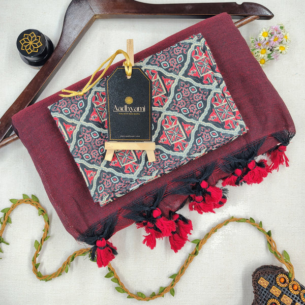 Maroon Handloom Cotton Saree With Designer Blouse