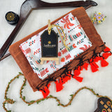 Orange Handloom Cotton Saree With Designer Blouse