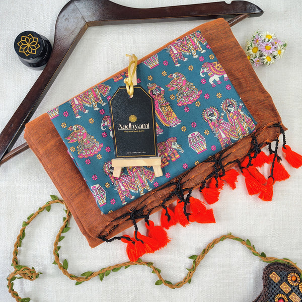 Orange Handloom Cotton Saree With Designer Blouse