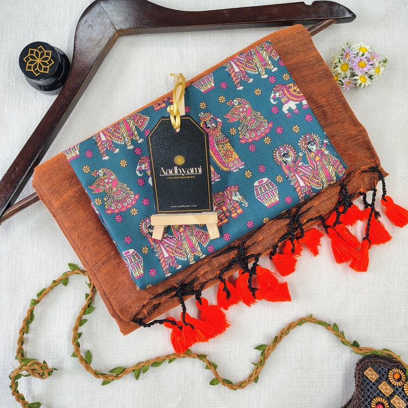 Orange Handloom Cotton Saree With Designer Blouse