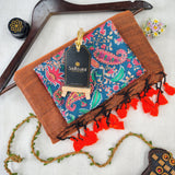 Orange Handloom Cotton Saree With Designer Blouse