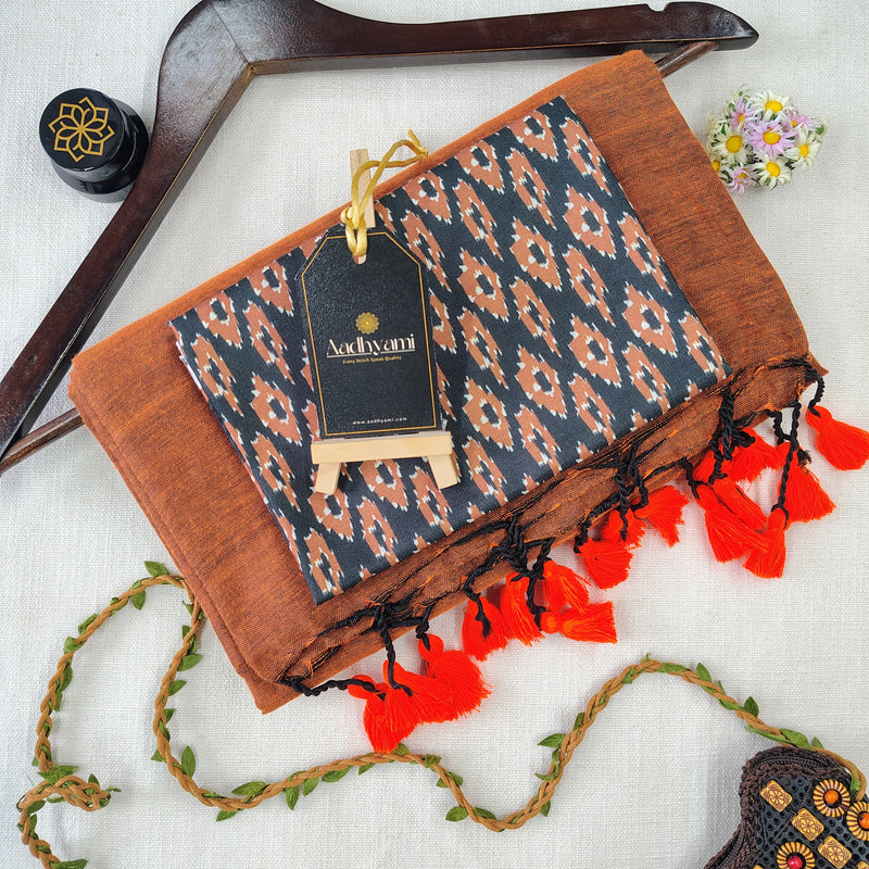 Orange Handloom Cotton Saree With Designer Blouse