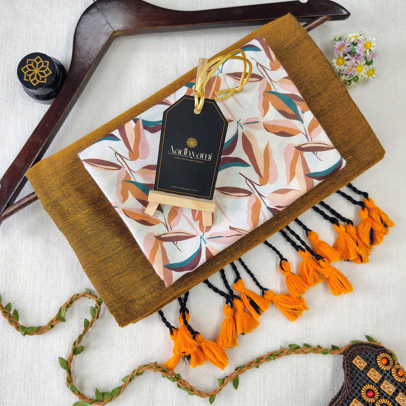 Golden Handloom Cotton Saree With Designer Blouse