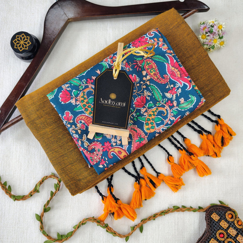 Golden Handloom Cotton Saree With Designer Blouse